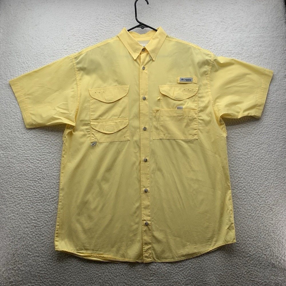 Columbia PFG Bonehead Shirt Mens Medium M Yellow Fishing Outdoors Vented Relaxed